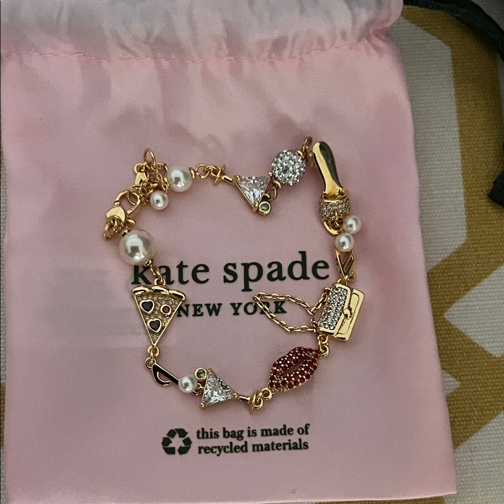 Kate Spade Gold and Pearl Pizza Charm Bracelet